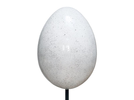 Werbe-Ei XL, (weiß-gesprenkelt hochglanz) 78 cm auf Profil für den Außenbereich