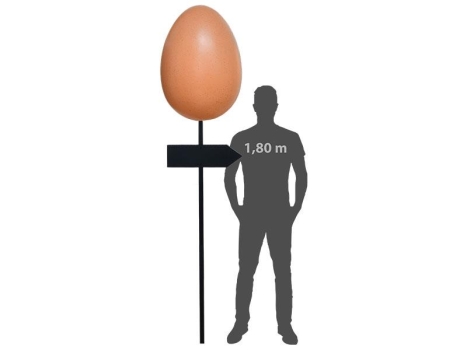 XL Deko Ei (braun-matt, gesprenkelt) mit Werbepfeil für den Außenbereich