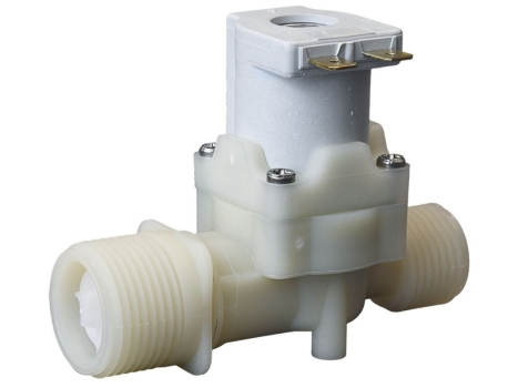 Kunststoffmagnetventil 3/4" x 1/2" 1-fach 180°  24 Volt AC/DC