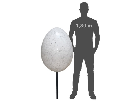 Werbe-Ei XL, (weiß-gesprenkelt hochglanz) 78 cm auf Profil für den Außenbereich