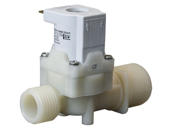 Kunststoffmagnetventil 3/4" x 1/2" 1-fach 180°  24 Volt AC/DC