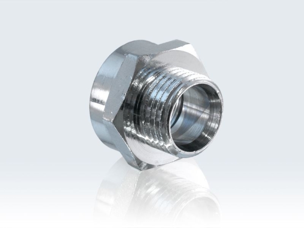 Chrom Reduzierstück 3/8" AG x 1/2" IG flachdichtend