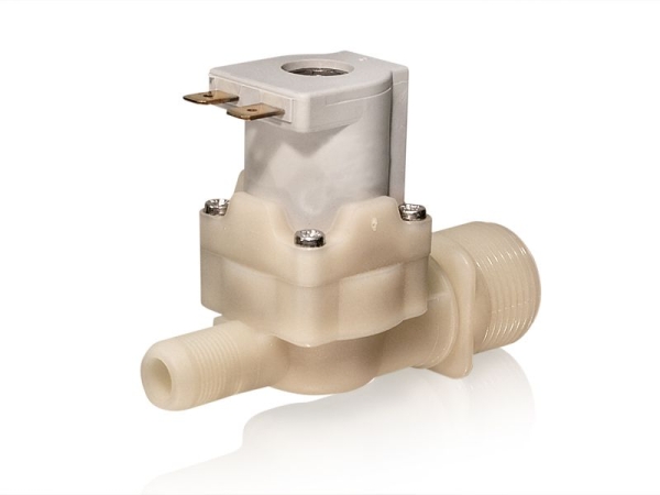 Kunststoffmagnetventil 3/4"AG x 13,5mm Schlauchtülle 1-fach 180° 230 Volt