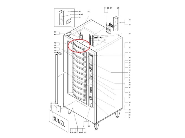 Obere Türblende über Verkaufstüre Evoca Necta Smart FM3000