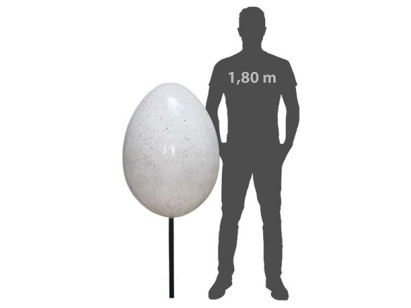 Werbe-Ei XL, (weiß-gesprenkelt hochglanz) 78 cm auf Profil für den Außenbereich